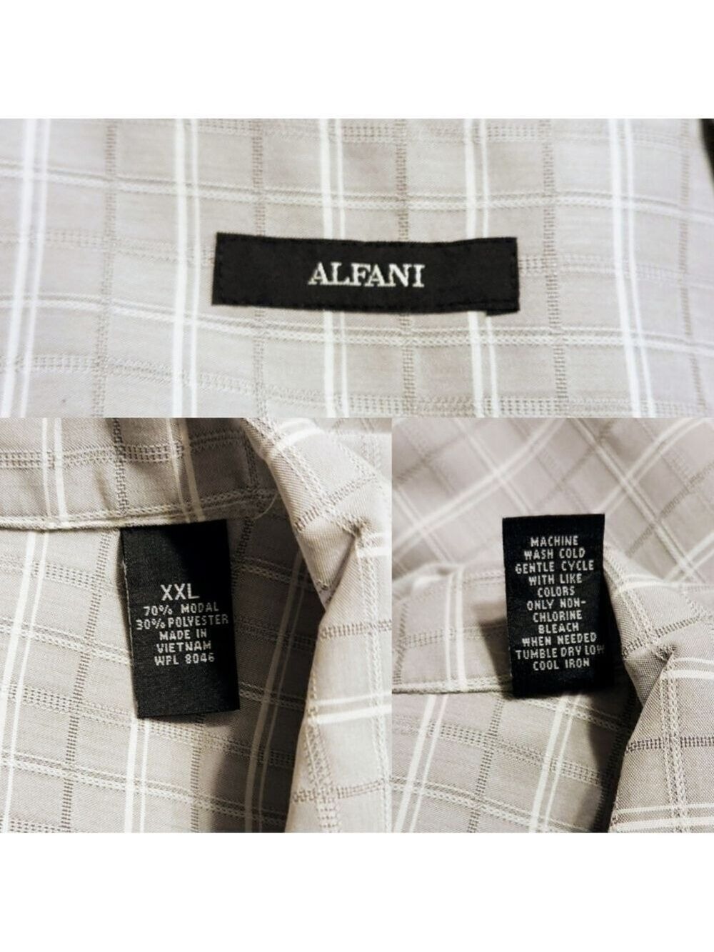 Alfani Mens Grey White Plaid Modal Blend Shirt 2XL - Picture 9 of 10